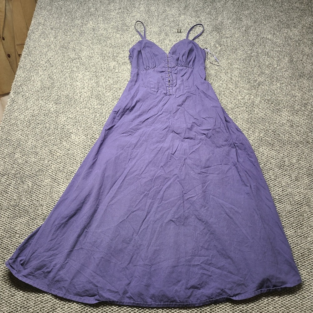 Sincerely Jules Purple Cotton Midi Dress Smocked Back Hook Eye Front Small